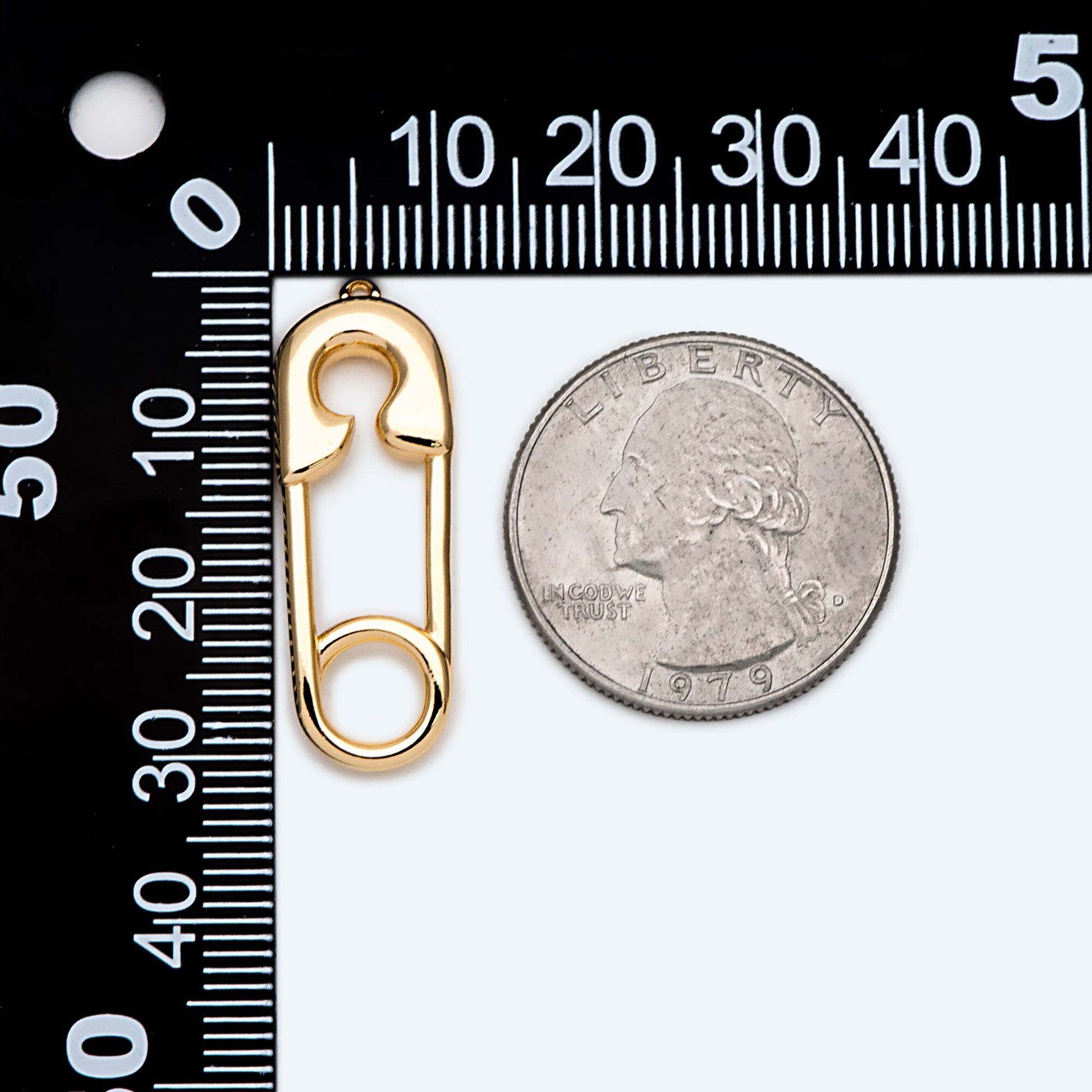 4pcs Gold Safety Pin Connectors 31x11mm, Safety Pin Pendants, 18K Gold Plated Brass Charms (GB-1827-D)