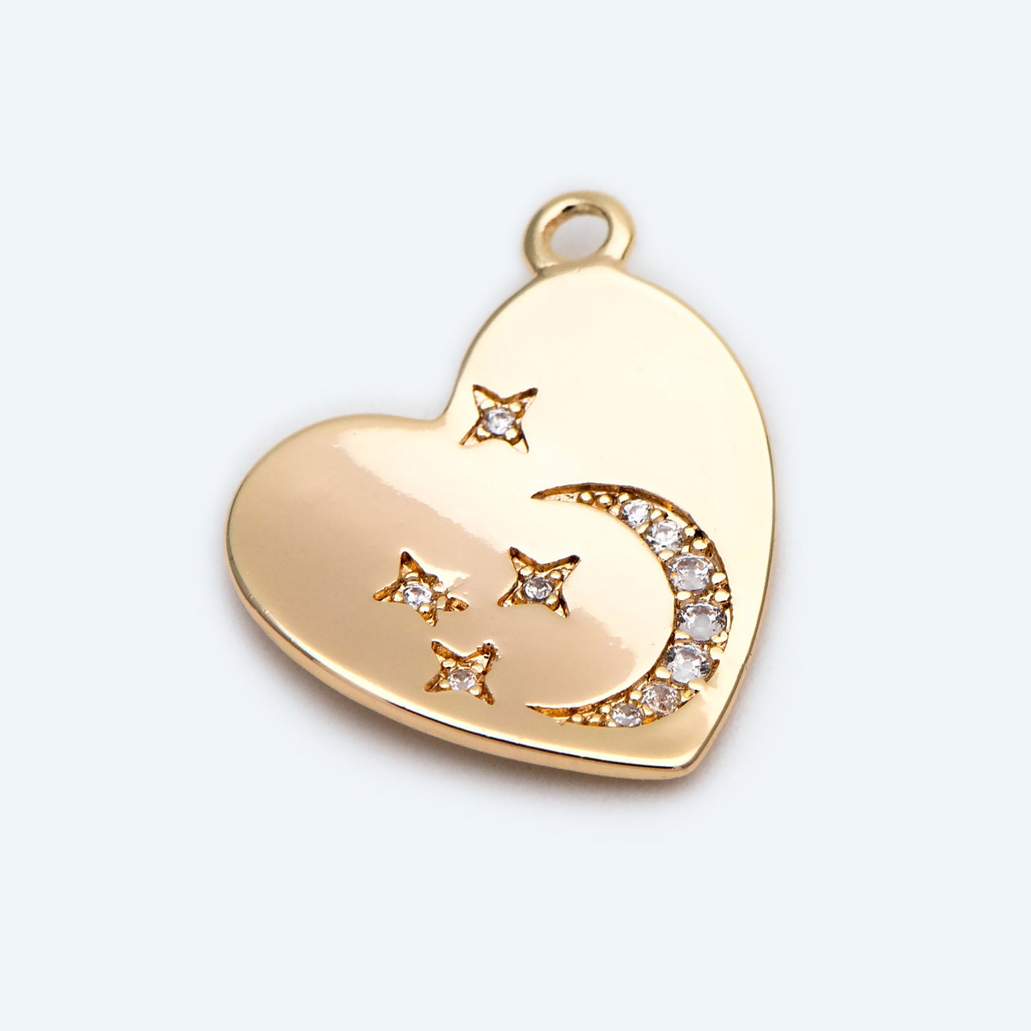 4pcs CZ pave Heart Charms, 18K Gold plated Brass, Heart Pendants with Star and Moon (GB-2277)