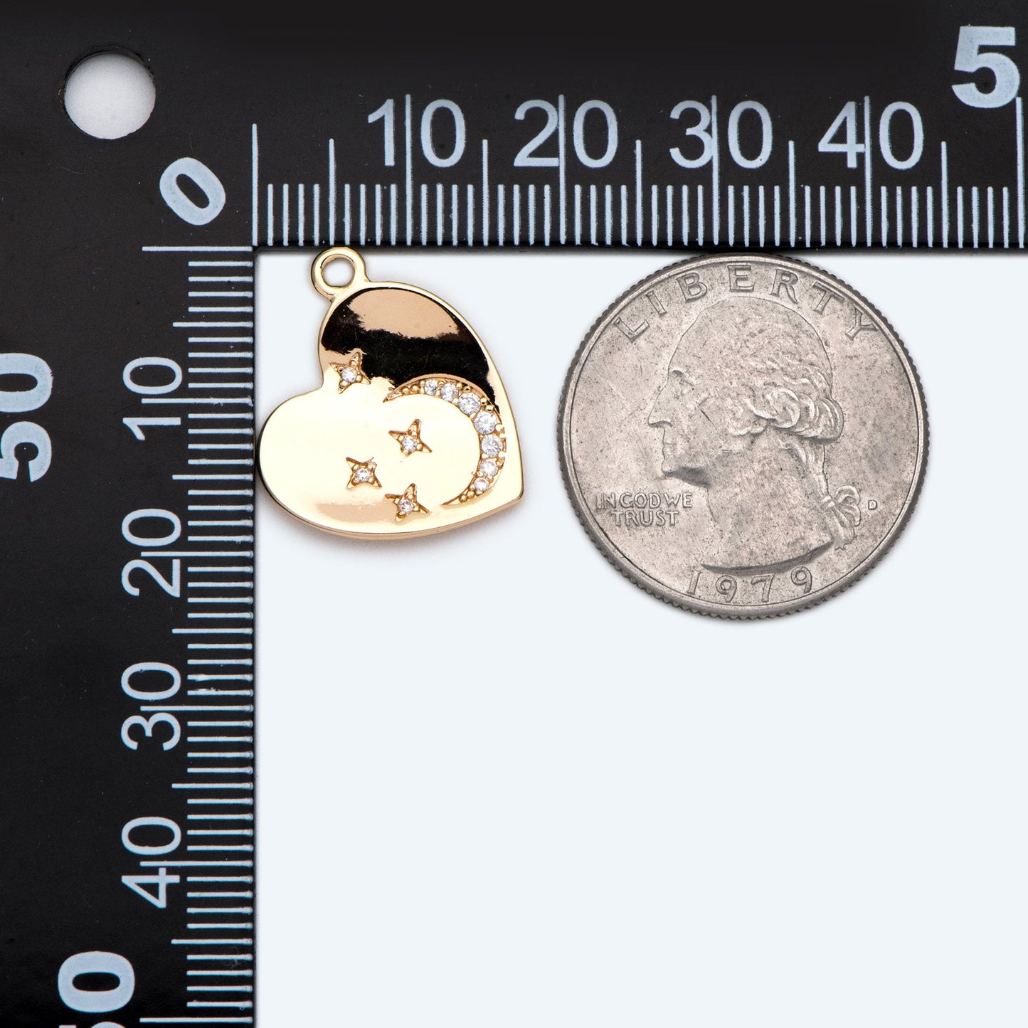 4pcs CZ pave Heart Charms, 18K Gold plated Brass, Heart Pendants with Star and Moon (GB-2277)