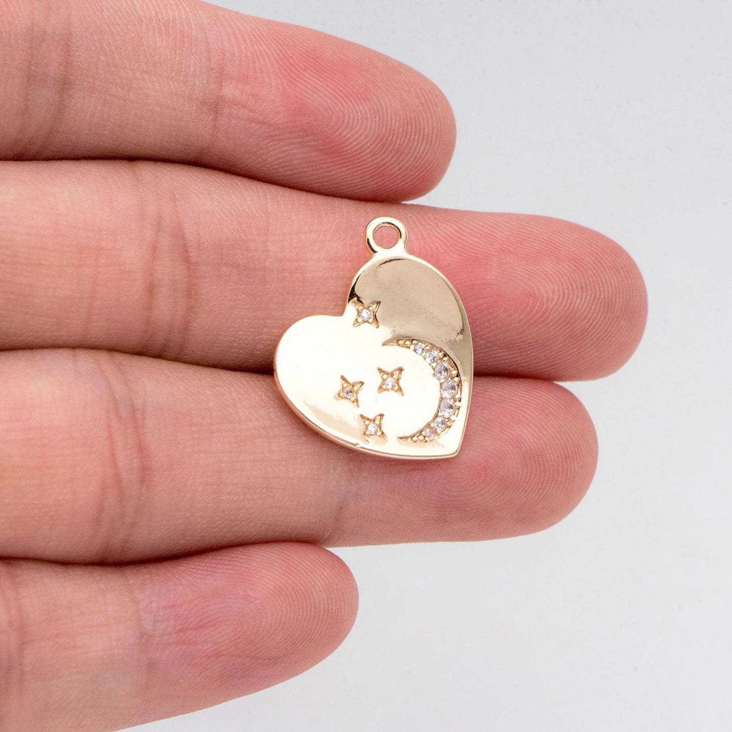 4pcs CZ pave Heart Charms, 18K Gold plated Brass, Heart Pendants with Star and Moon (GB-2277)