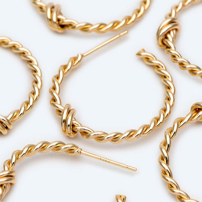 4pcs Gold Circle knot Earring Studs 25mm, 18K Gold plated Brass, Round Circle Earring (GB-2283)
