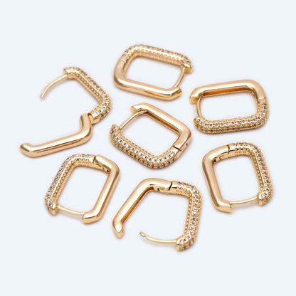 4pcs CZ Pave Gold Oval Leverback Ear Hooks, Gold plated on Brass, Earring Hoop Components (GB-2292)
