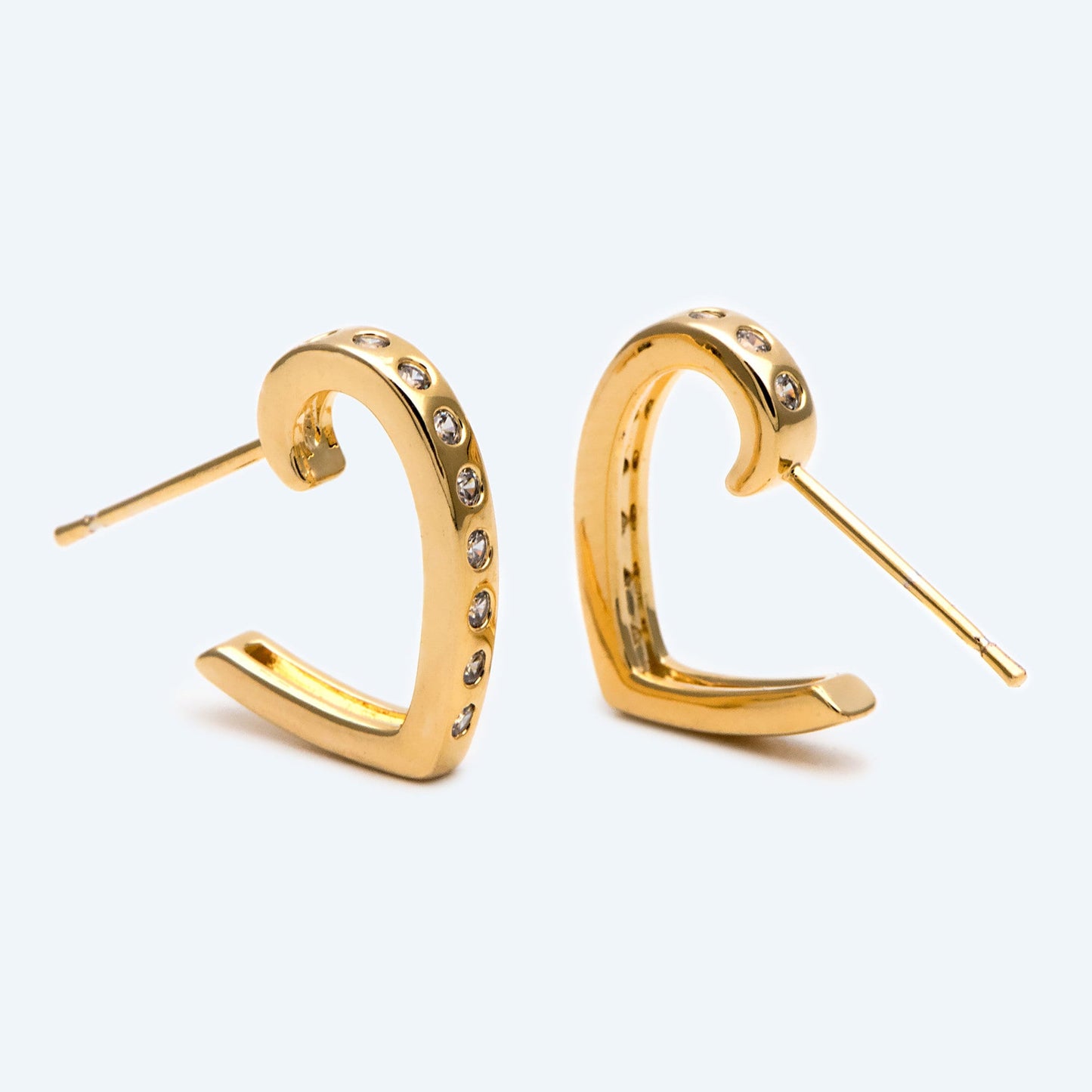 4pcs CZ Pave Heart Earrings: 18K Gold Plated Brass Huggies, 16mm (GB-2350)