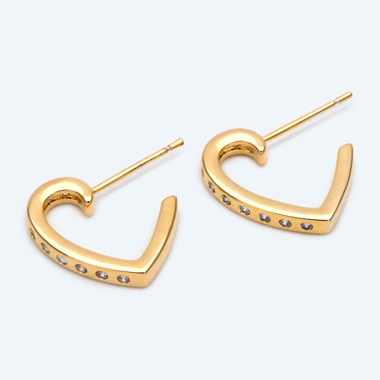 4pcs CZ Pave Heart Earrings: 18K Gold Plated Brass Huggies, 16mm (GB-2350)