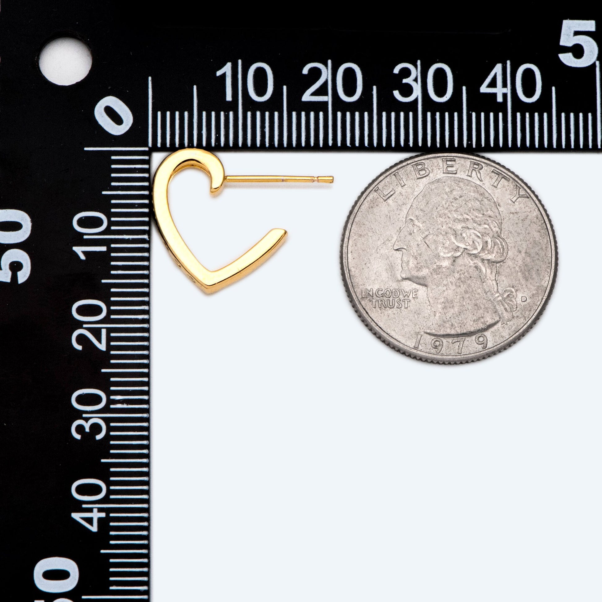 4pcs CZ Pave Heart Earrings: 18K Gold Plated Brass Huggies, 16mm (GB-2350)