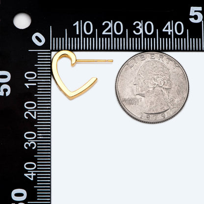 4pcs CZ Pave Heart Earrings: 18K Gold Plated Brass Huggies, 16mm (GB-2350)