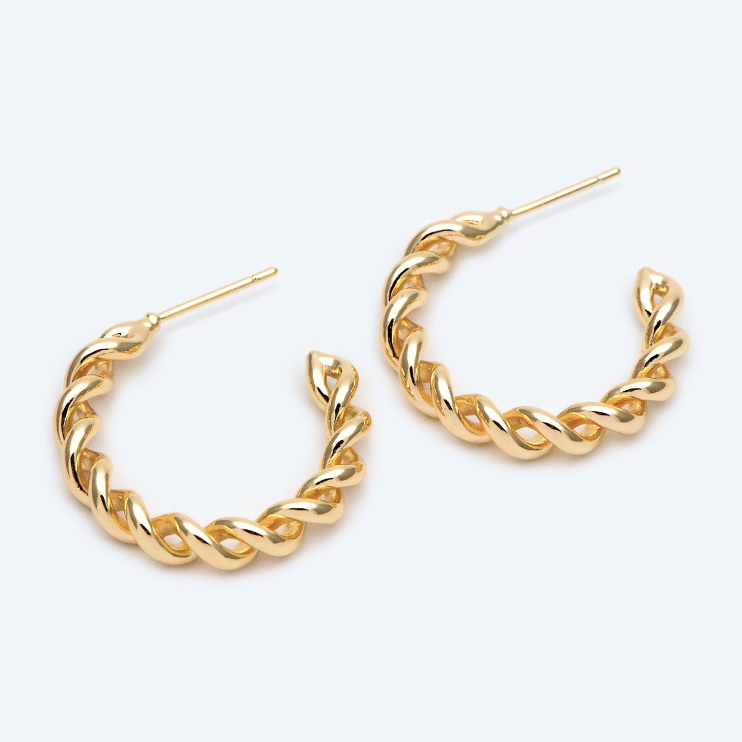 4pcs Gold Round Circle Ear Posts 24mm, Twisted Wire Stud Earrings, Simple Geometric Hoop Earrings (GB-2353)