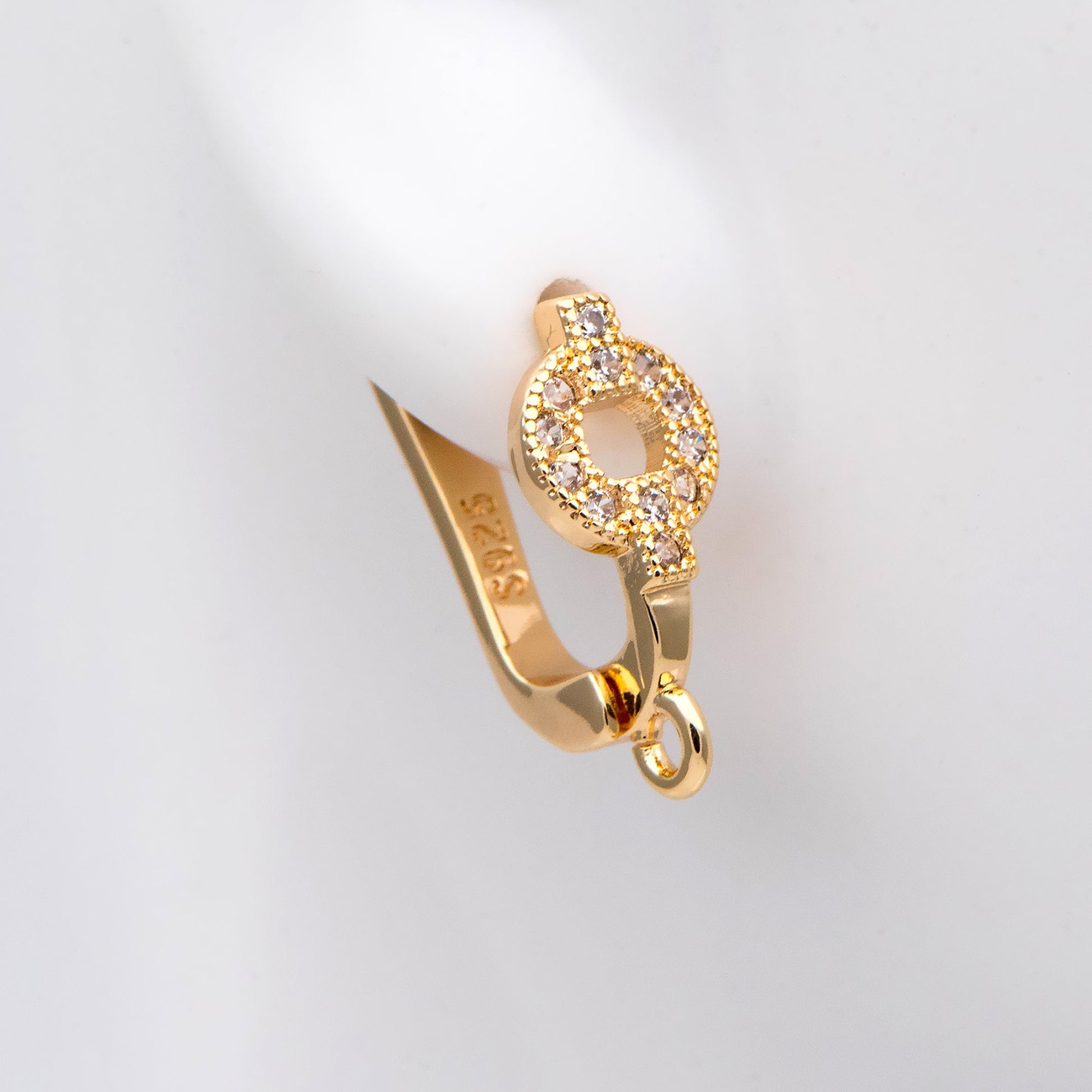 4pcs CZ Pave Gold Click-in Style Leverback Earring with Loop, Earring Finding Wholesale (GB-3904-B)