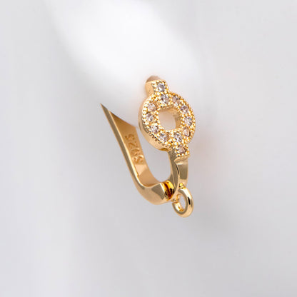 4pcs CZ Pave Gold Click-in Style Leverback Earring with Loop, Earring Finding Wholesale (GB-3904-B)
