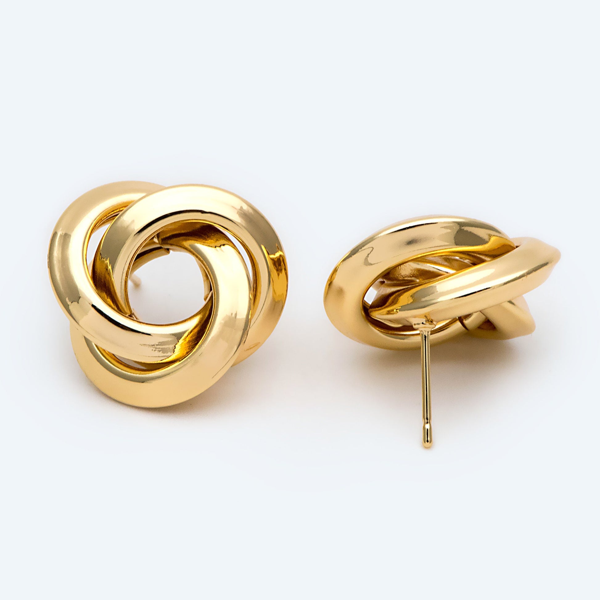 4pcs Gold Knot Earrings, Minimalist Stud Earrings, Circle Flower Ear Posts 21mm (GB-2365)