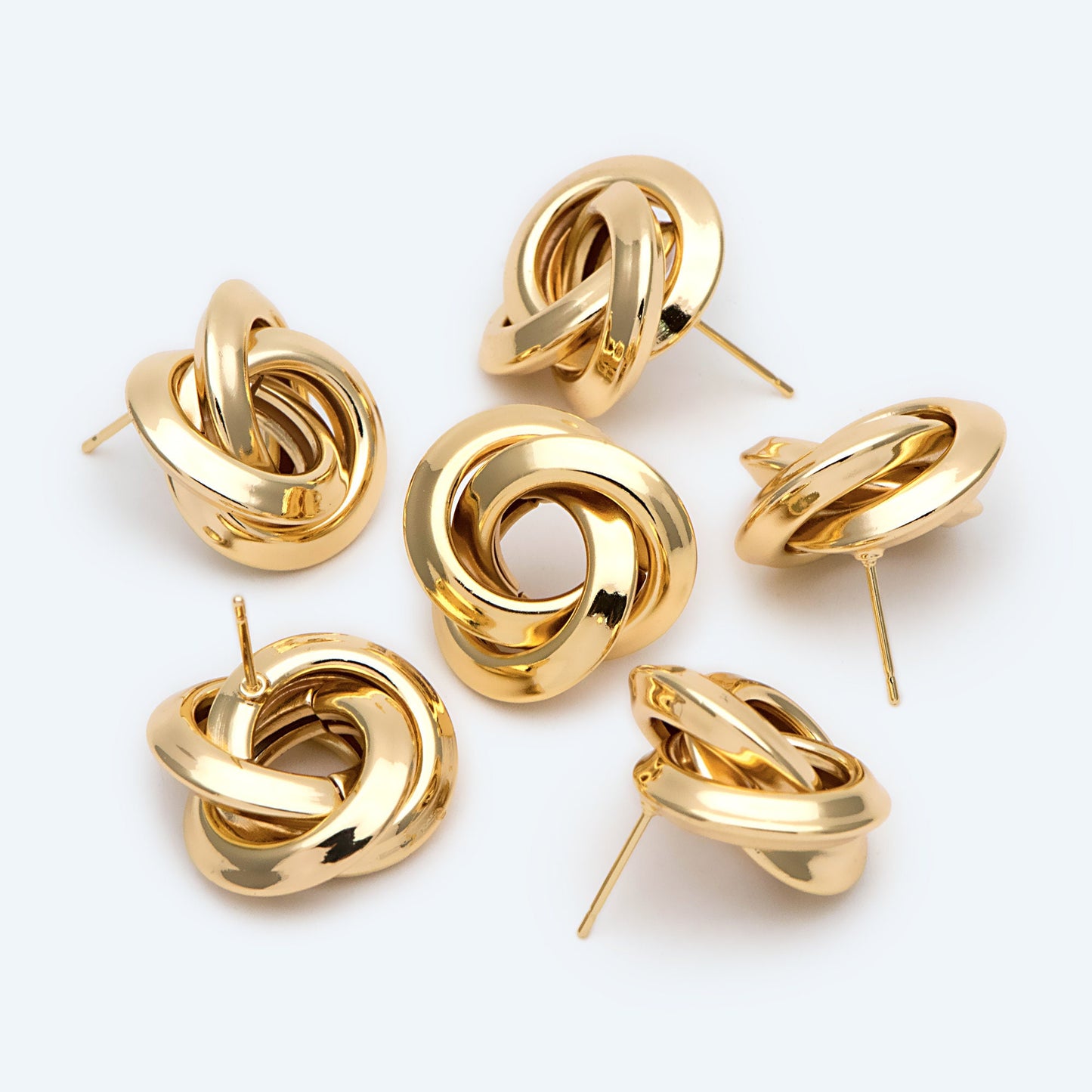 4pcs Gold Knot Earrings, Minimalist Stud Earrings, Circle Flower Ear Posts 21mm (GB-2365)