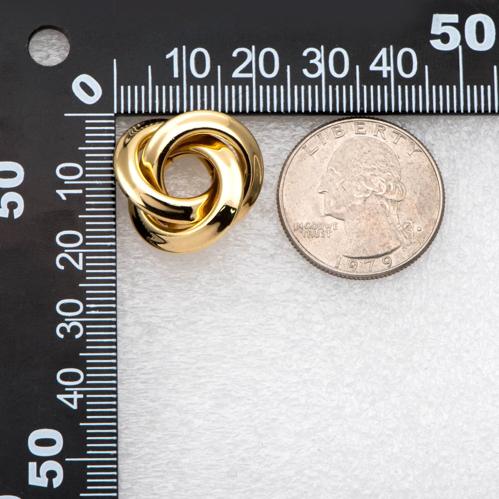 4pcs Gold Knot Earrings, Minimalist Stud Earrings, Circle Flower Ear Posts 21mm (GB-2365)