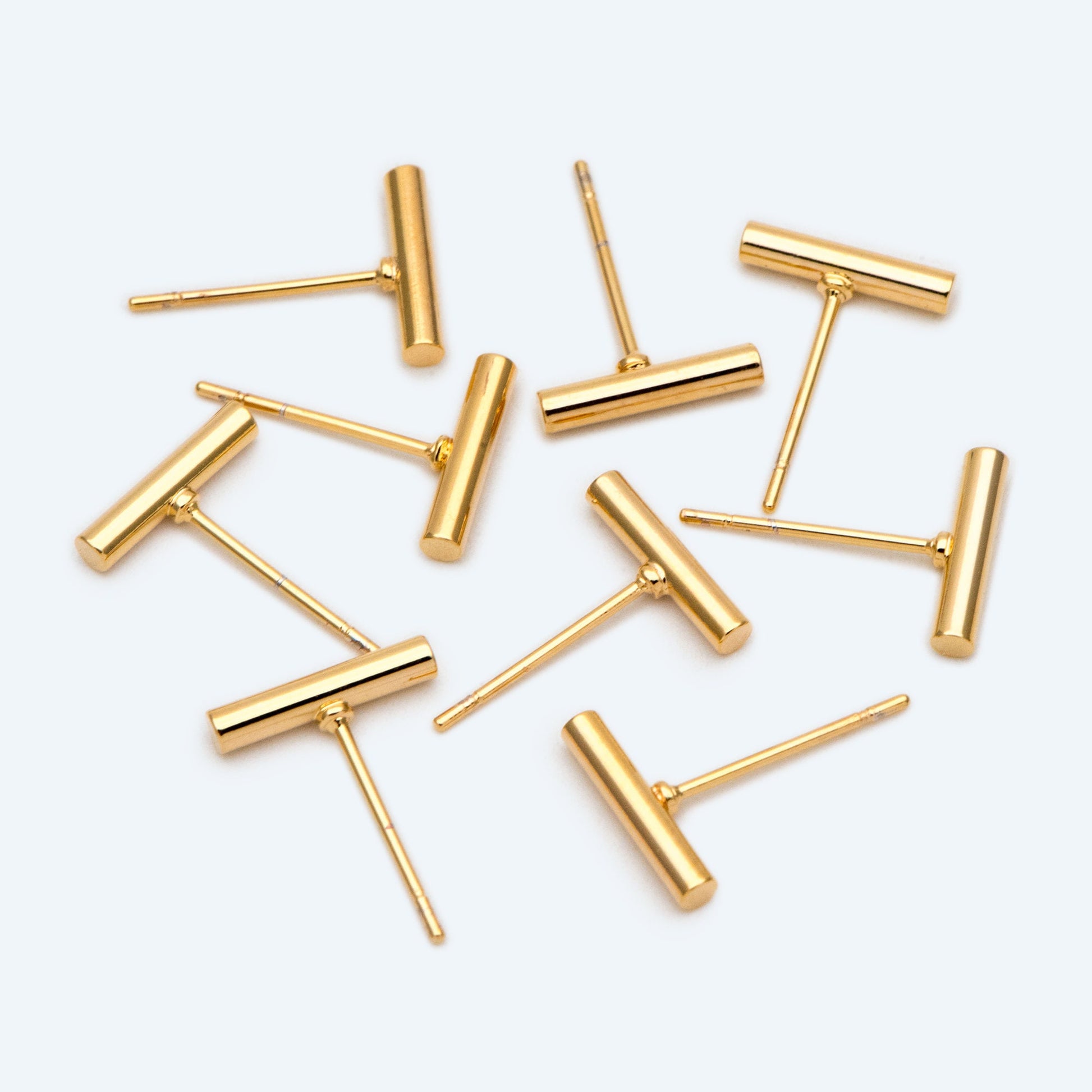 10pcs Gold/ Silver Tone Bar Ear Studs, Gold/ Rhodium plated Brass Stick Earrings (#GB-2369)