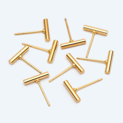 10pcs Gold/ Silver Tone Bar Ear Studs, Gold/ Rhodium plated Brass Stick Earrings (#GB-2369)