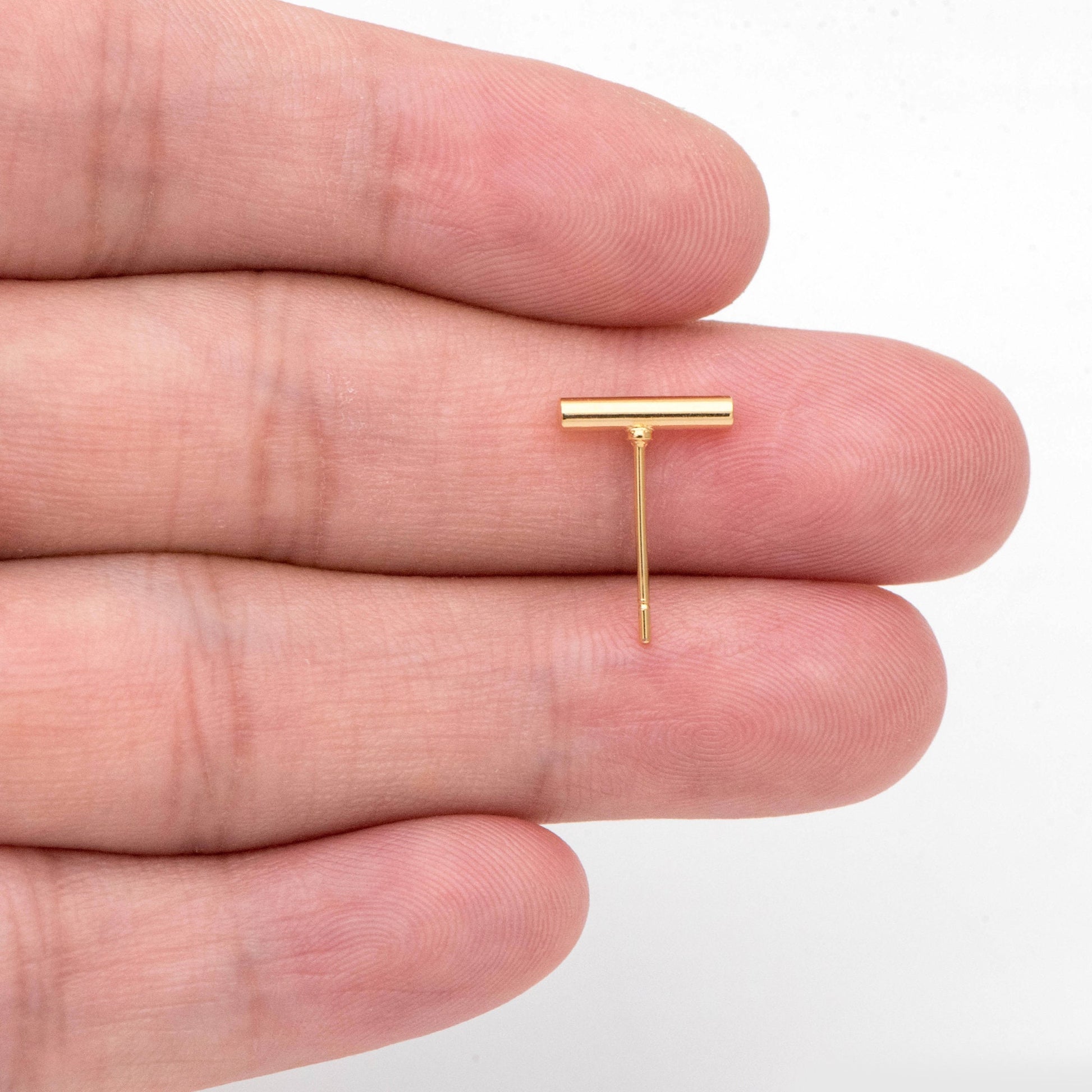 10pcs Gold/ Silver Tone Bar Ear Studs, Gold/ Rhodium plated Brass Stick Earrings (#GB-2369)