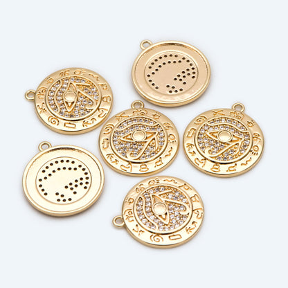 4pcs Micro Pave CZ Evil Eye Disc Pendant, Evil Eye Charms, Cubic Zirconia Pave Eye Pendants (GB-1527-A)