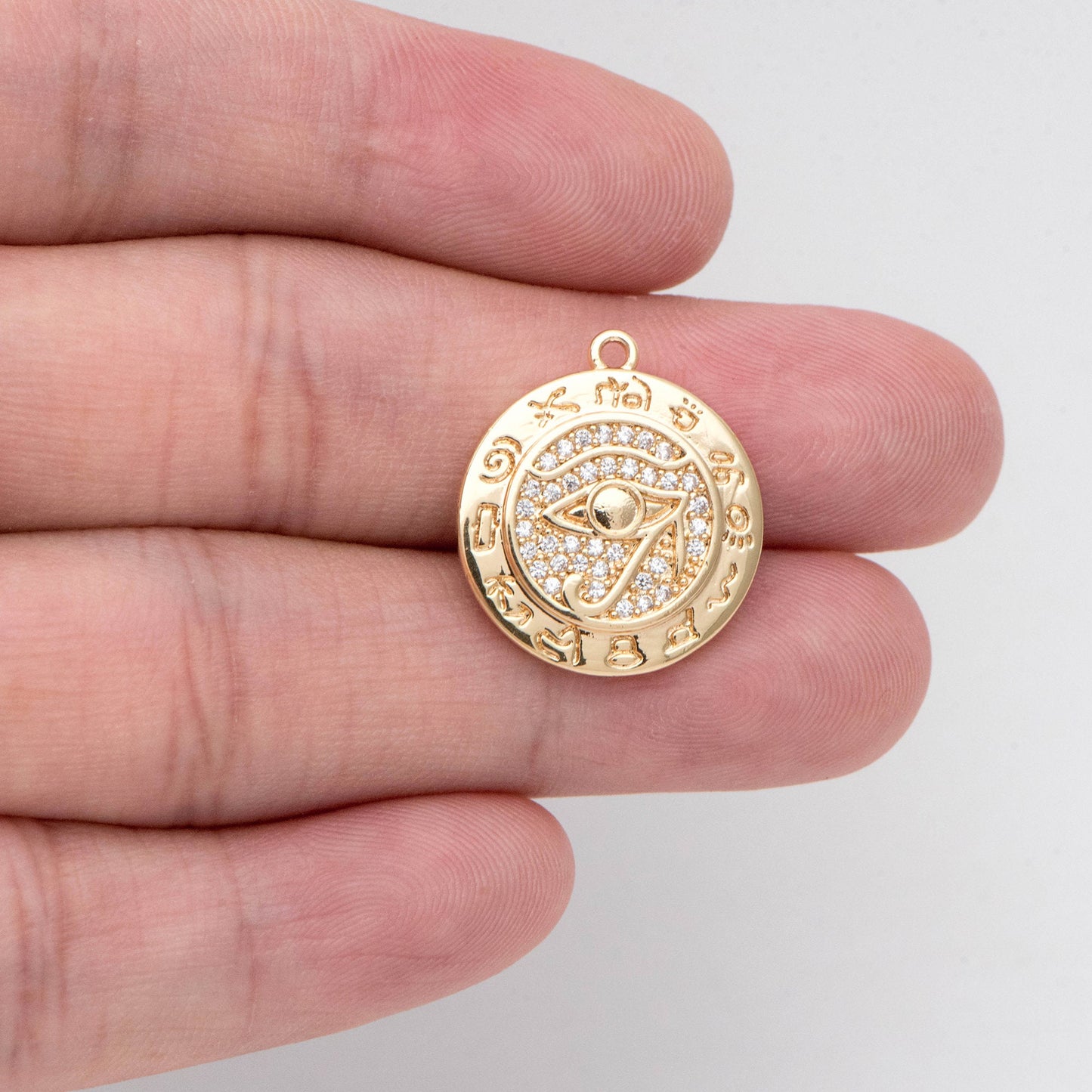 4pcs Micro Pave CZ Evil Eye Disc Pendant, Evil Eye Charms, Cubic Zirconia Pave Eye Pendants (GB-1527-A)