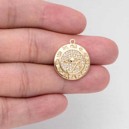4pcs Micro Pave CZ Evil Eye Disc Pendant, Evil Eye Charms, Cubic Zirconia Pave Eye Pendants (GB-1527-A)