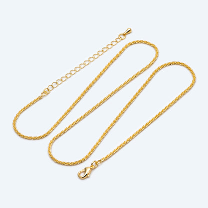 Gold plated Brass Chain Necklaces 1.5mm, Finished Necklace with Extender Chain, Ready to Wear 16-18 Inch Adjustable (#LK-479)