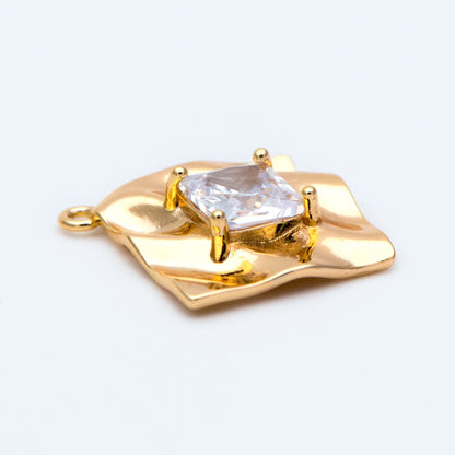 4pcs CZ Pave Square Pendants 22x20mm, Waved Rhombus Geometric Charms (GB-1647)