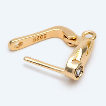 4pcs CZ Pave Gold Click-in Style Leverback Earring, Earring Findings (GB-3904-C)