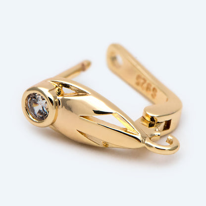 4pcs CZ Pave Gold Click-in Style Leverback Earring, Earring Findings (GB-3904-C)