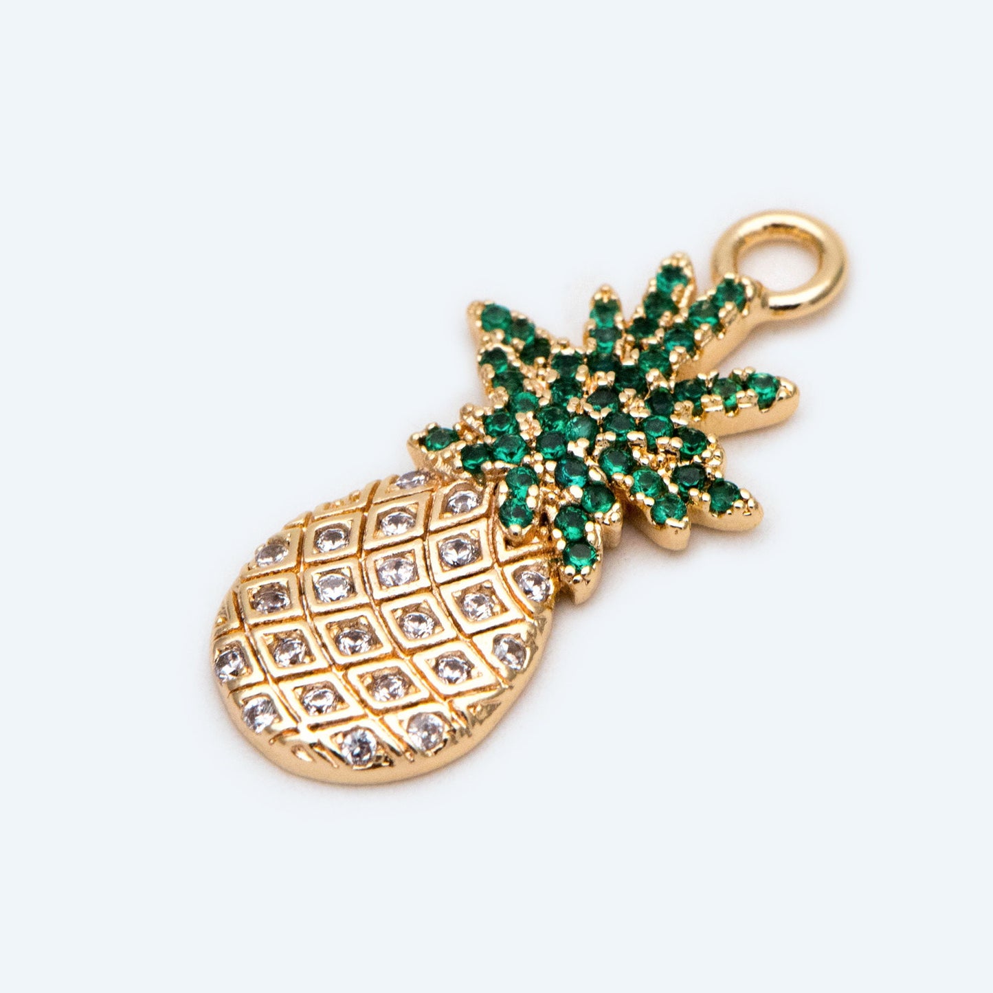 4pcs CZ pave Pineapple Charms 24x12mm, 18K Gold plated Brass Pineapple Pendants (GB-4095-D)