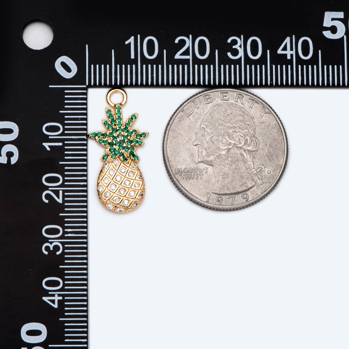 4pcs CZ pave Pineapple Charms 24x12mm, 18K Gold plated Brass Pineapple Pendants (GB-4095-D)