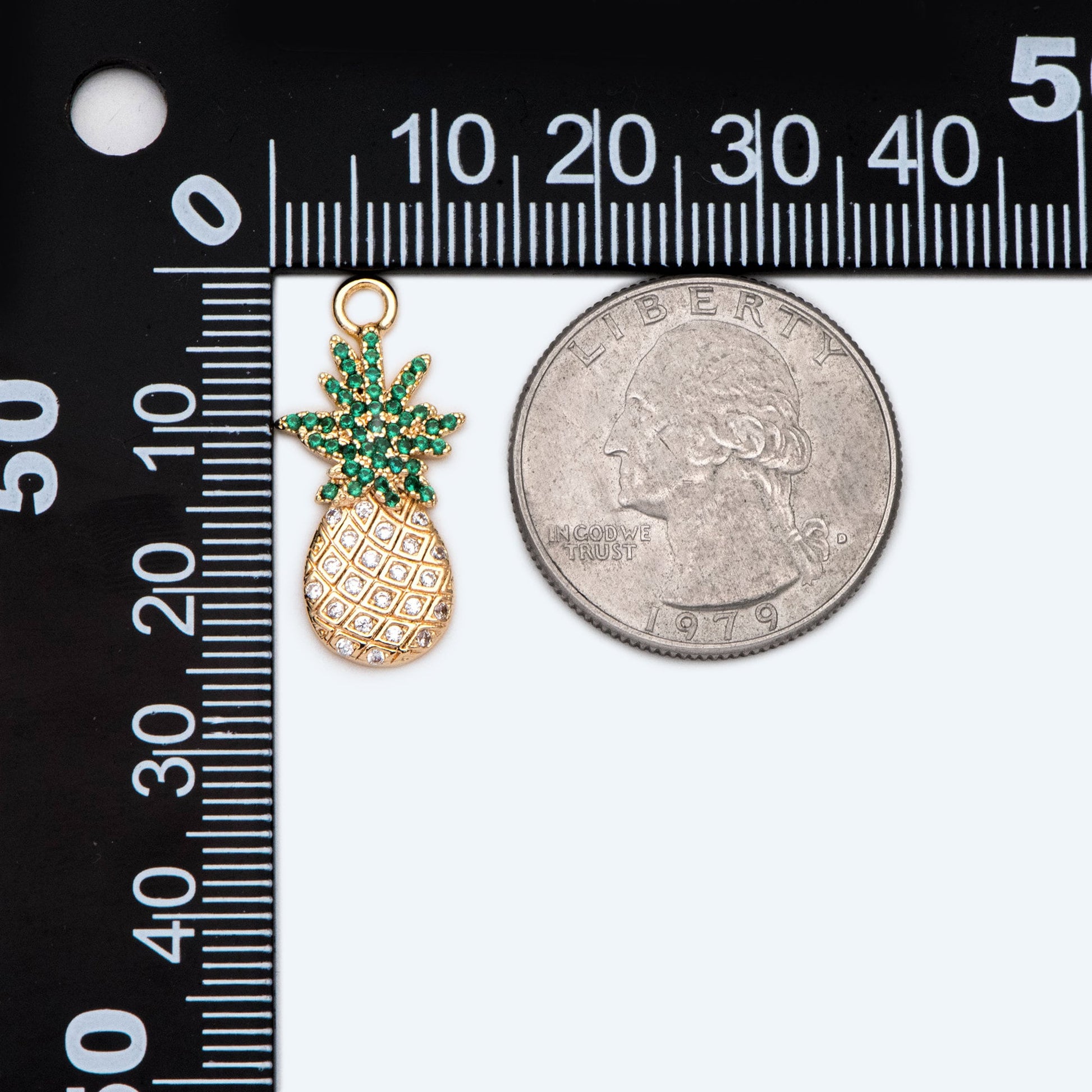 4pcs CZ pave Pineapple Charms 24x12mm, 18K Gold plated Brass Pineapple Pendants (GB-4095-D)