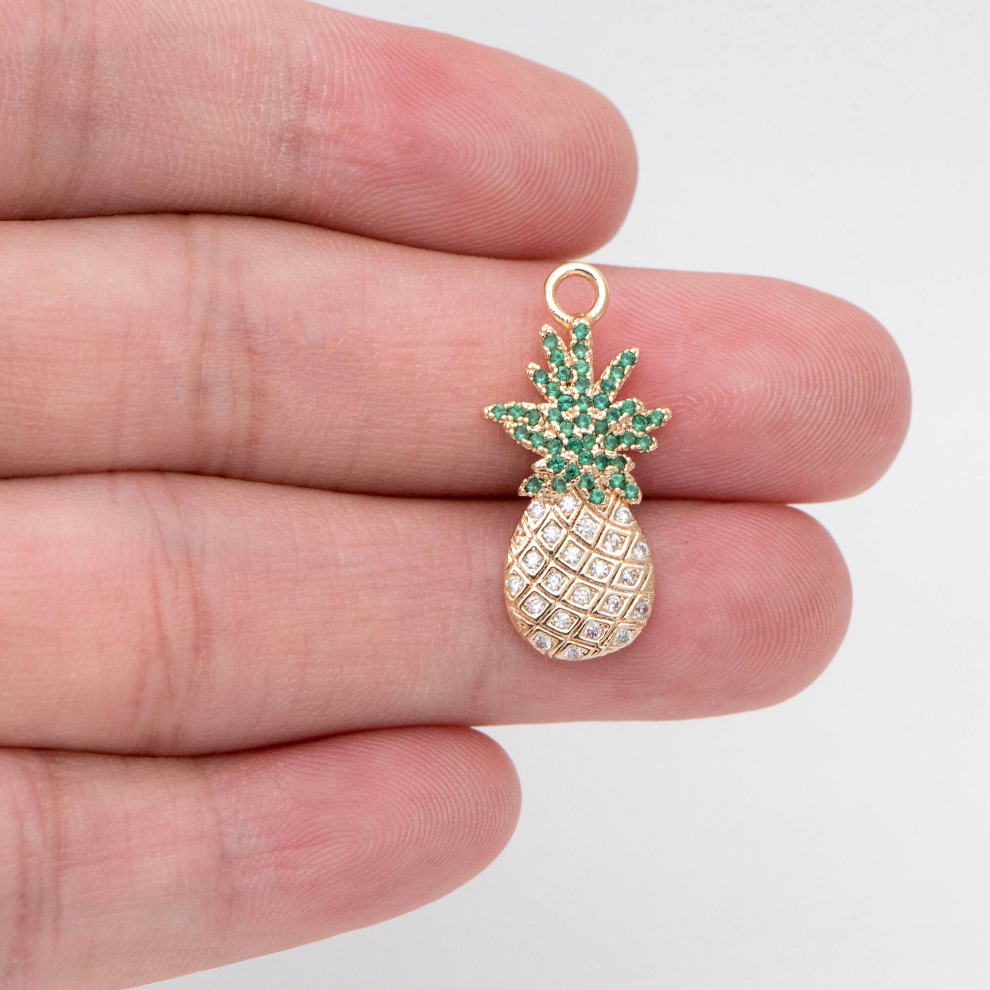 4pcs CZ pave Pineapple Charms 24x12mm, 18K Gold plated Brass Pineapple Pendants (GB-4095-D)