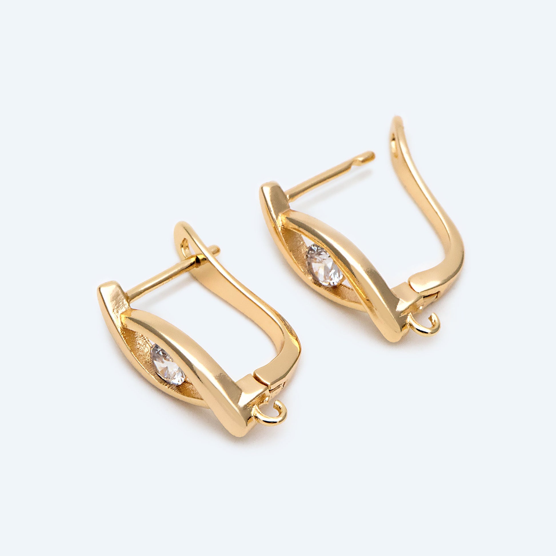 4pcs CZ Pave Gold Click-in Style Leverback Earring with Loop, Earring Finding Wholesale (GB-3904-E)