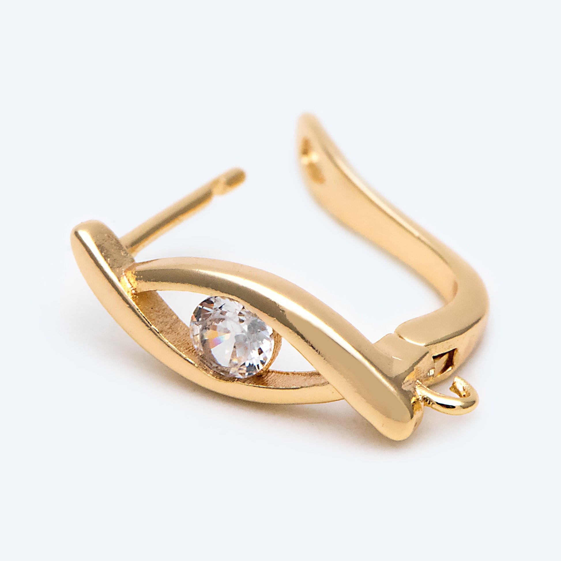 4pcs CZ Pave Gold Click-in Style Leverback Earring with Loop, Earring Finding Wholesale (GB-3904-E)