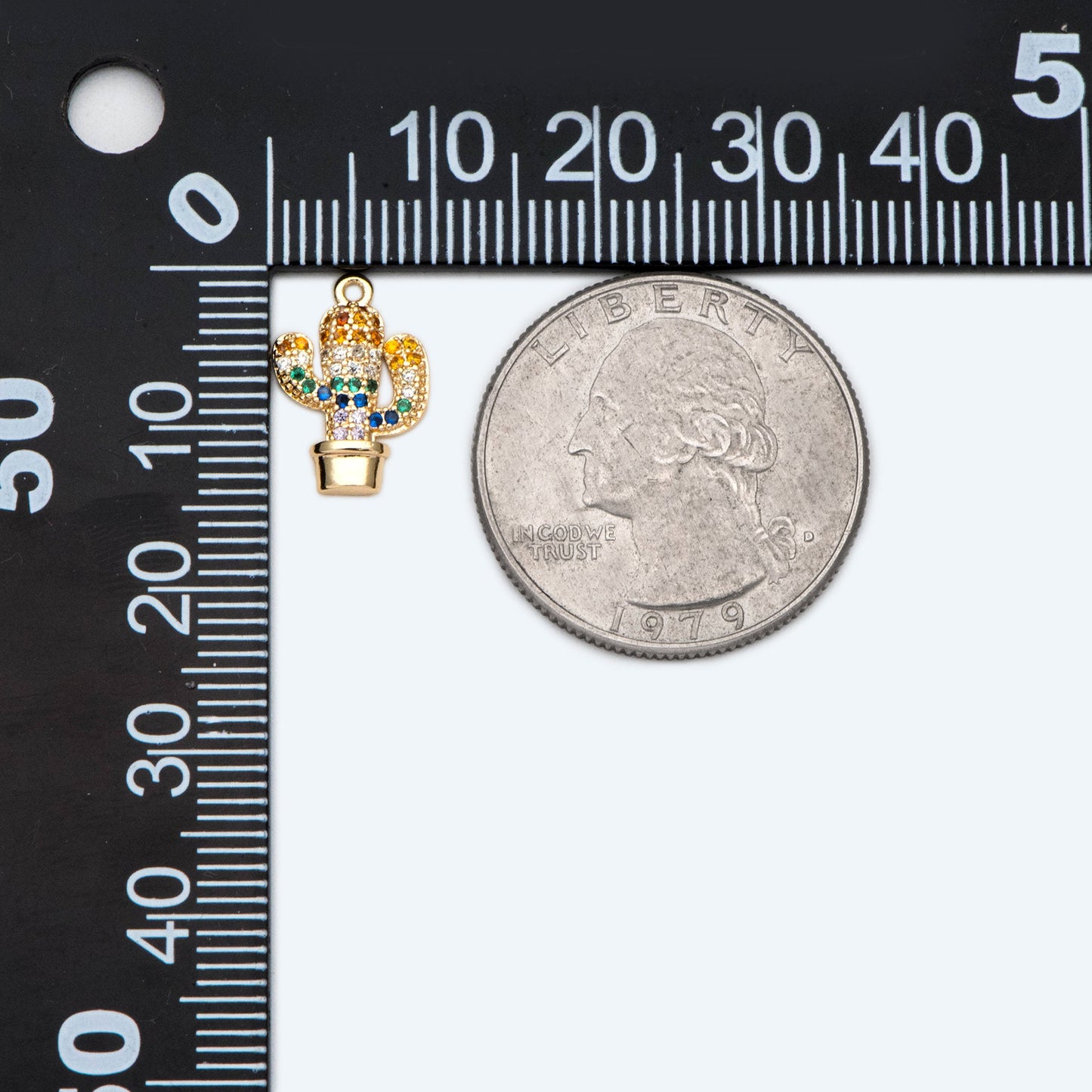 4pcs CZ Pave Cactus Charm 14x10mm, Cubic Zirconia Pave Cactus Pendant, 18K Gold plated Necklace and Earring Charms (GB-2315)