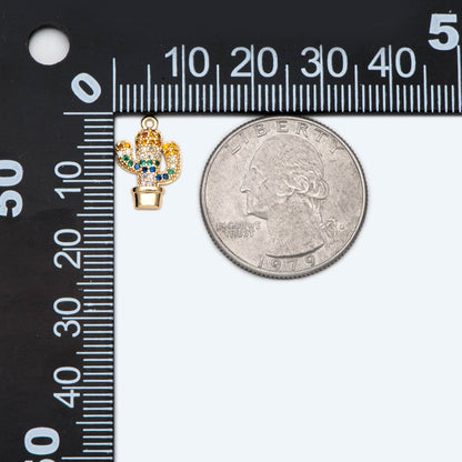 4pcs CZ Pave Cactus Charm 14x10mm, Cubic Zirconia Pave Cactus Pendant, 18K Gold plated Necklace and Earring Charms (GB-2315)