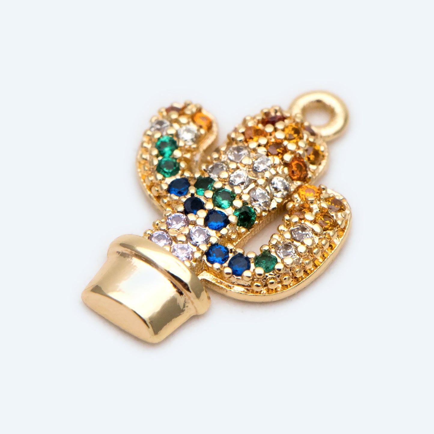 4pcs CZ Pave Cactus Charm 14x10mm, Cubic Zirconia Pave Cactus Pendant, 18K Gold plated Necklace and Earring Charms (GB-2315)