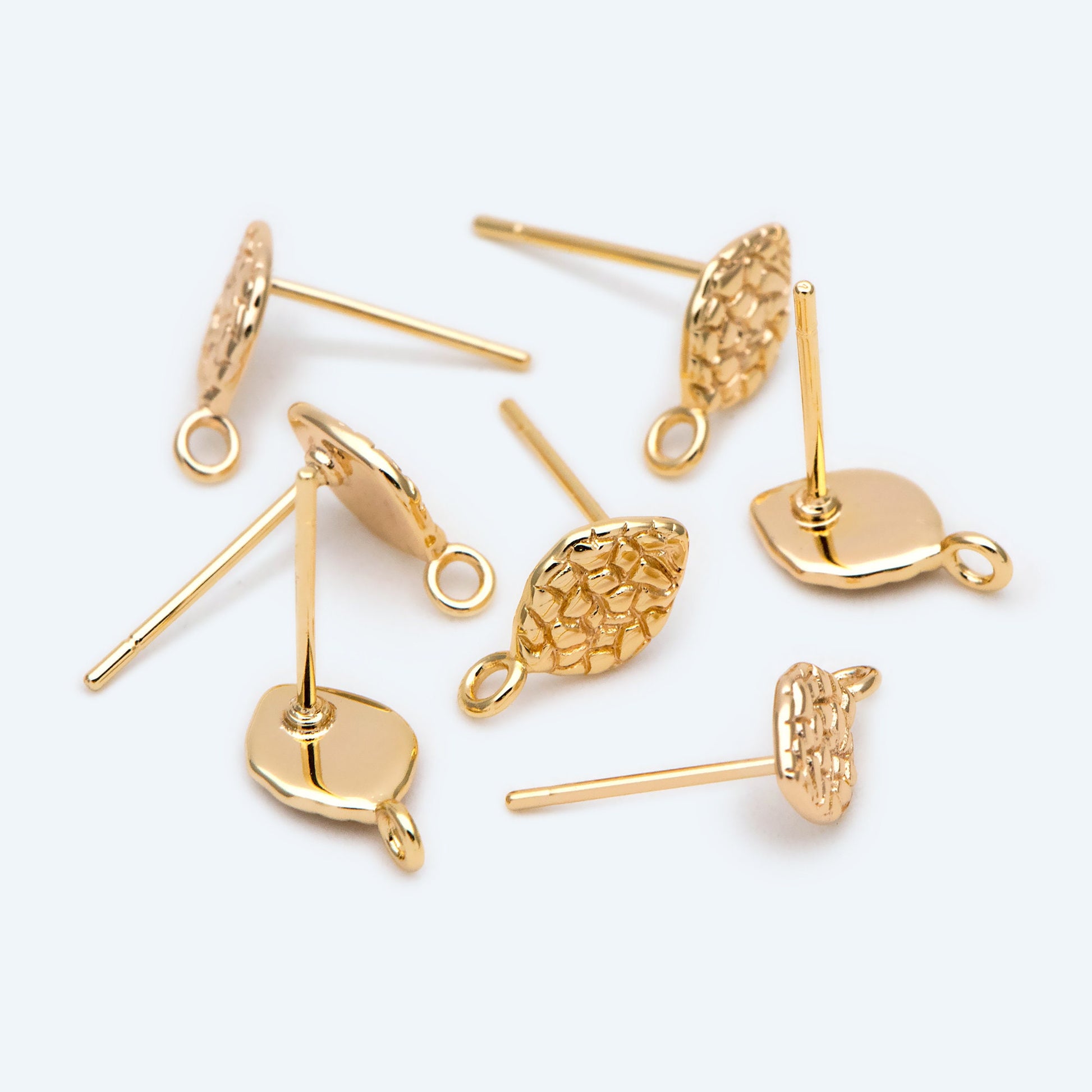 10pcs Rustic Ear Posts, 18K Gold plated Brass Stud Earrings, Jewelry Making Supplies Wholesale (GB-2324)