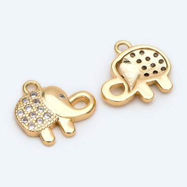 10pcs CZ Paved Gold Tiny Elephant Charm, Real Gold plated Brass, Jewelry Supply (GB-2385)