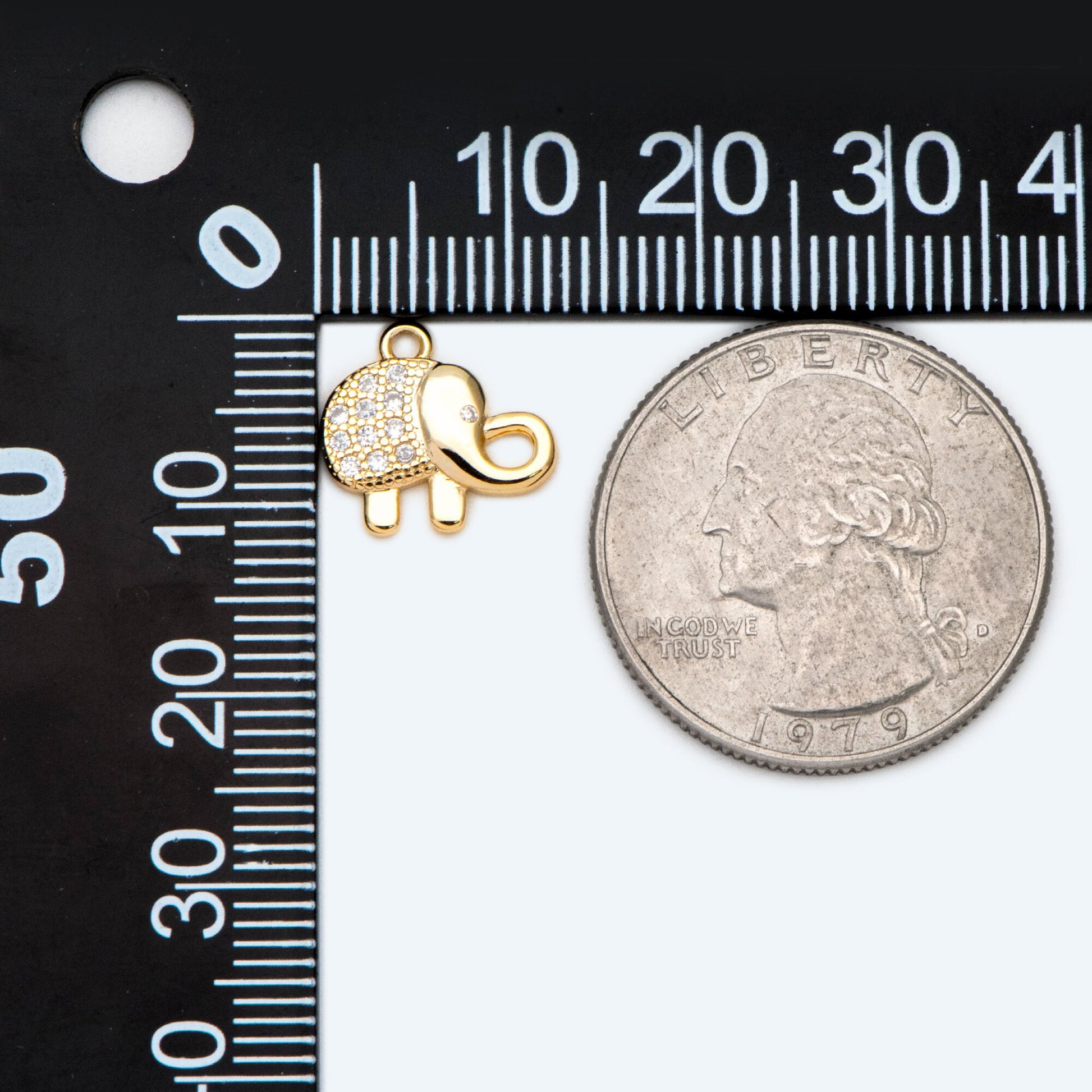 10pcs CZ Paved Gold Tiny Elephant Charm, Real Gold plated Brass, Jewelry Supply (GB-2385)