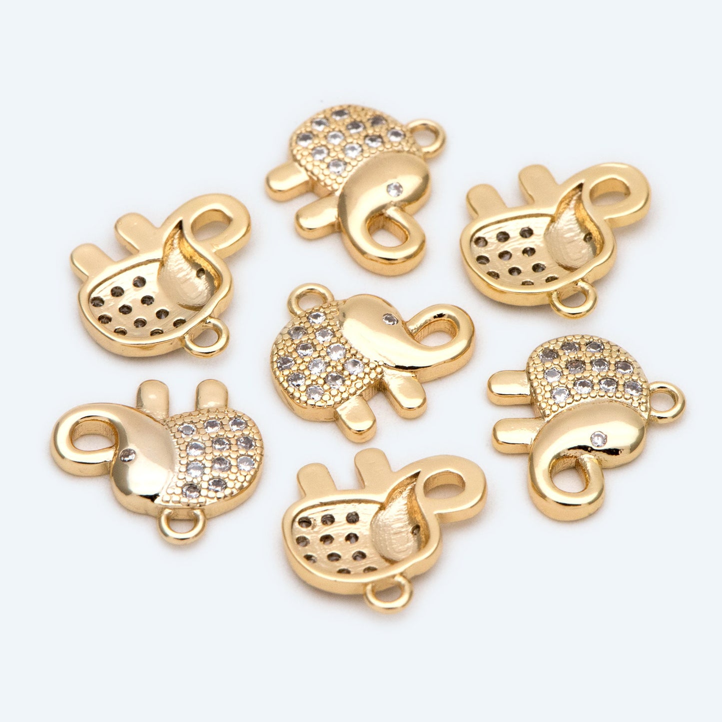10pcs CZ Paved Gold Tiny Elephant Charm, Real Gold plated Brass, Jewelry Supply (GB-2385)