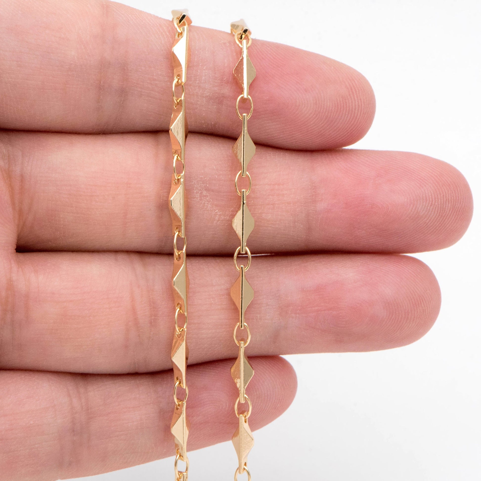 Gold plated Brass Bar Link Chain 2.8mm, 18K Gold plated Brass Chains, Necklace Supplies Wholesale (#LK-480)/ 1 meter=3.3 ft