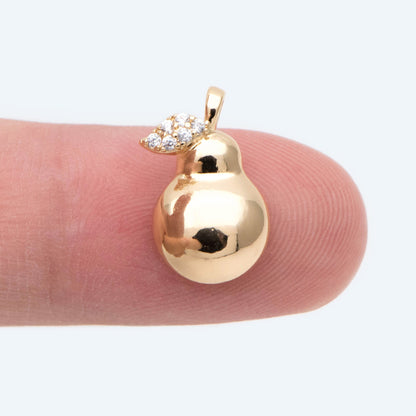 4pcs Gold CZ Pave Gourd Charms, Real Gold plated Brass, Gourd Pendants (GB-2400)