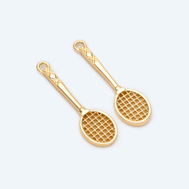4pcs Gold Tennis Racket Charm, Sports Charm, Miniature Tennis Badminton Racket Pendant(GB-2415)