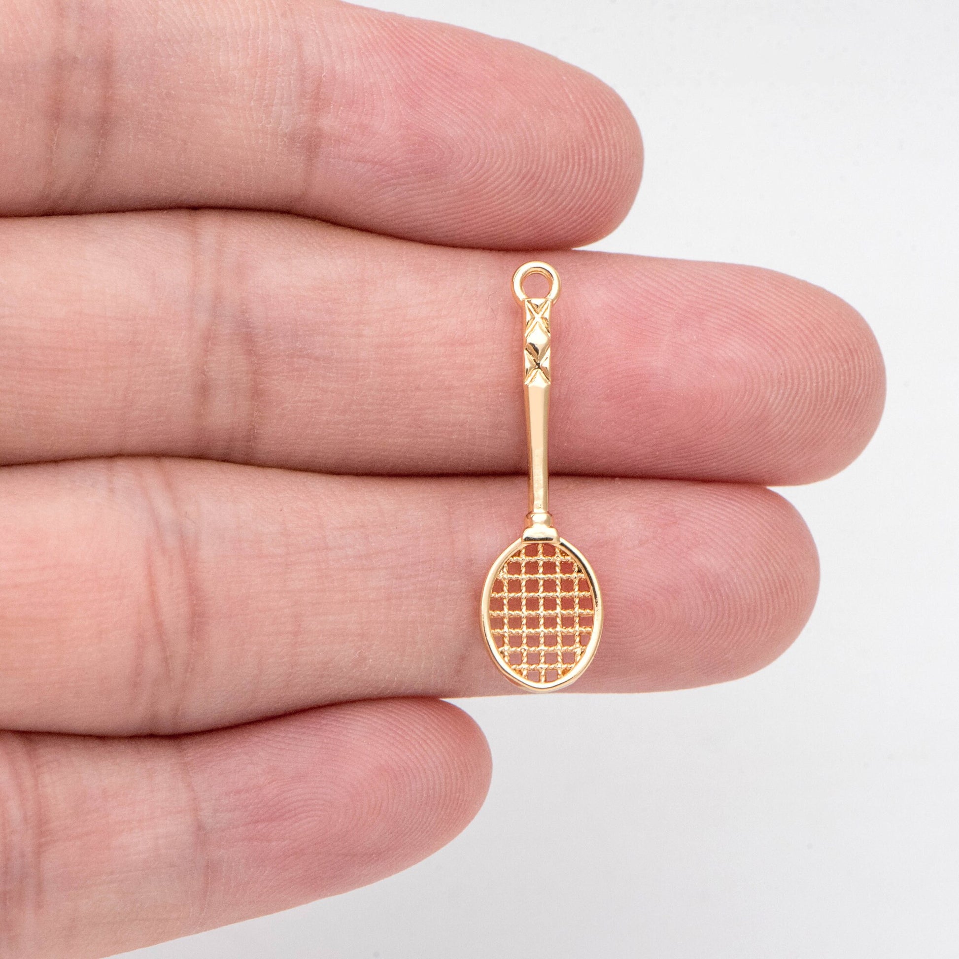 4pcs Gold Tennis Racket Charm, Sports Charm, Miniature Tennis Badminton Racket Pendant(GB-2415)