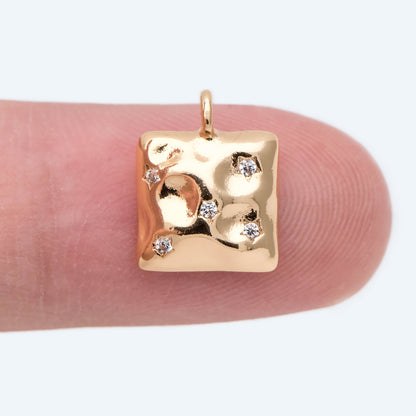 10pcs CZ pave Gold Square Charms, Geometric Pendant, Square Pendant, Metal Charm (GB-2418)