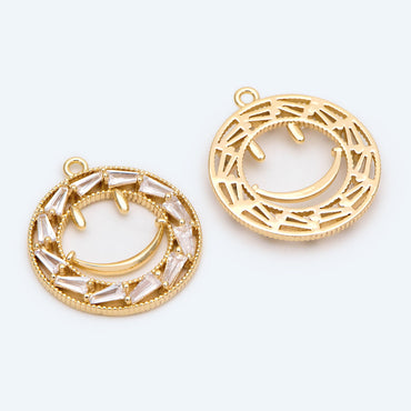 4pcs CZ pave Gold Hammered Smile Face Charm, Jewelry Making, Diy Material, Jewelry Supplies (GB-2421)