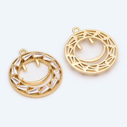 4pcs CZ pave Gold Hammered Smile Face Charm, Jewelry Making, Diy Material, Jewelry Supplies (GB-2421)