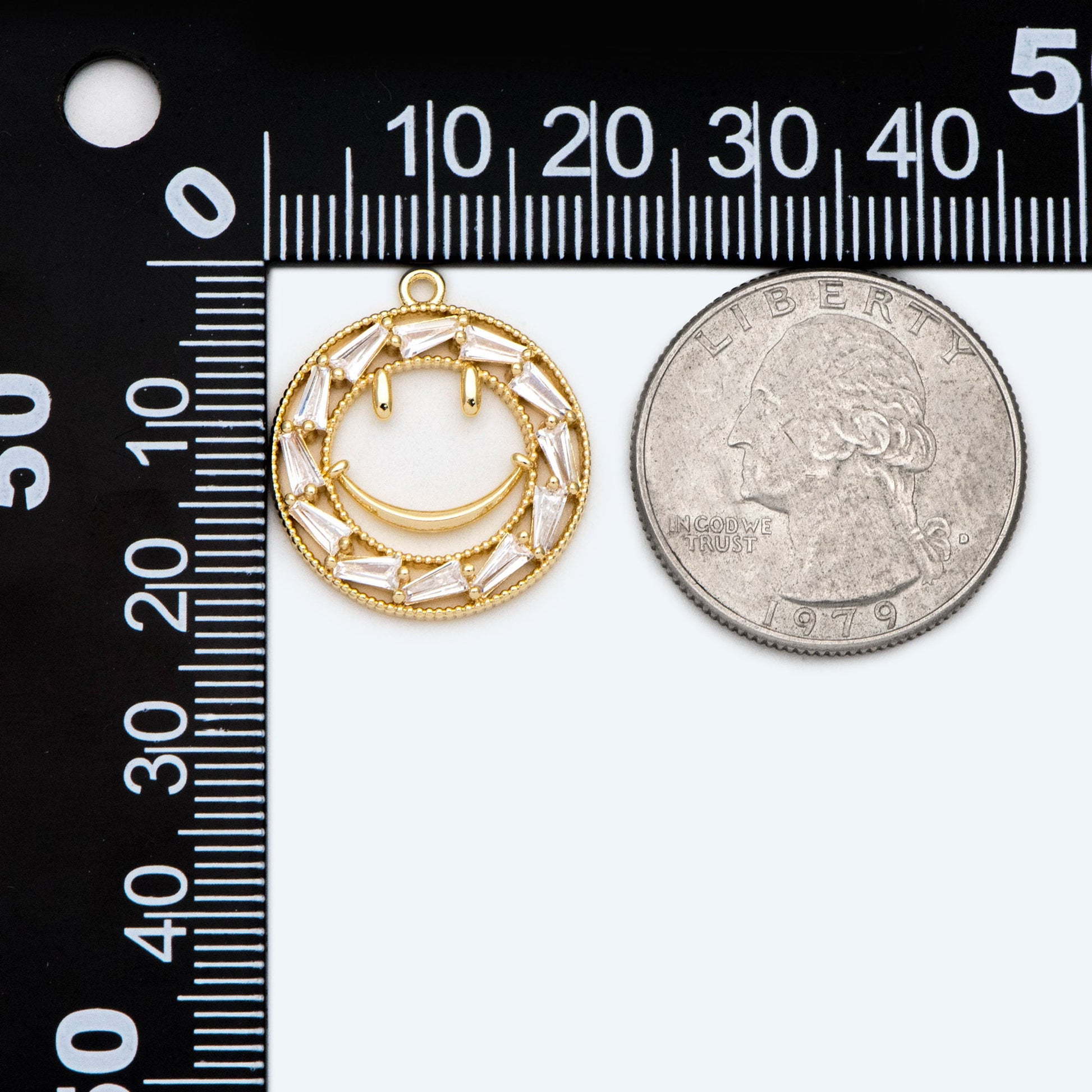 4pcs CZ pave Gold Hammered Smile Face Charm, Jewelry Making, Diy Material, Jewelry Supplies (GB-2421)