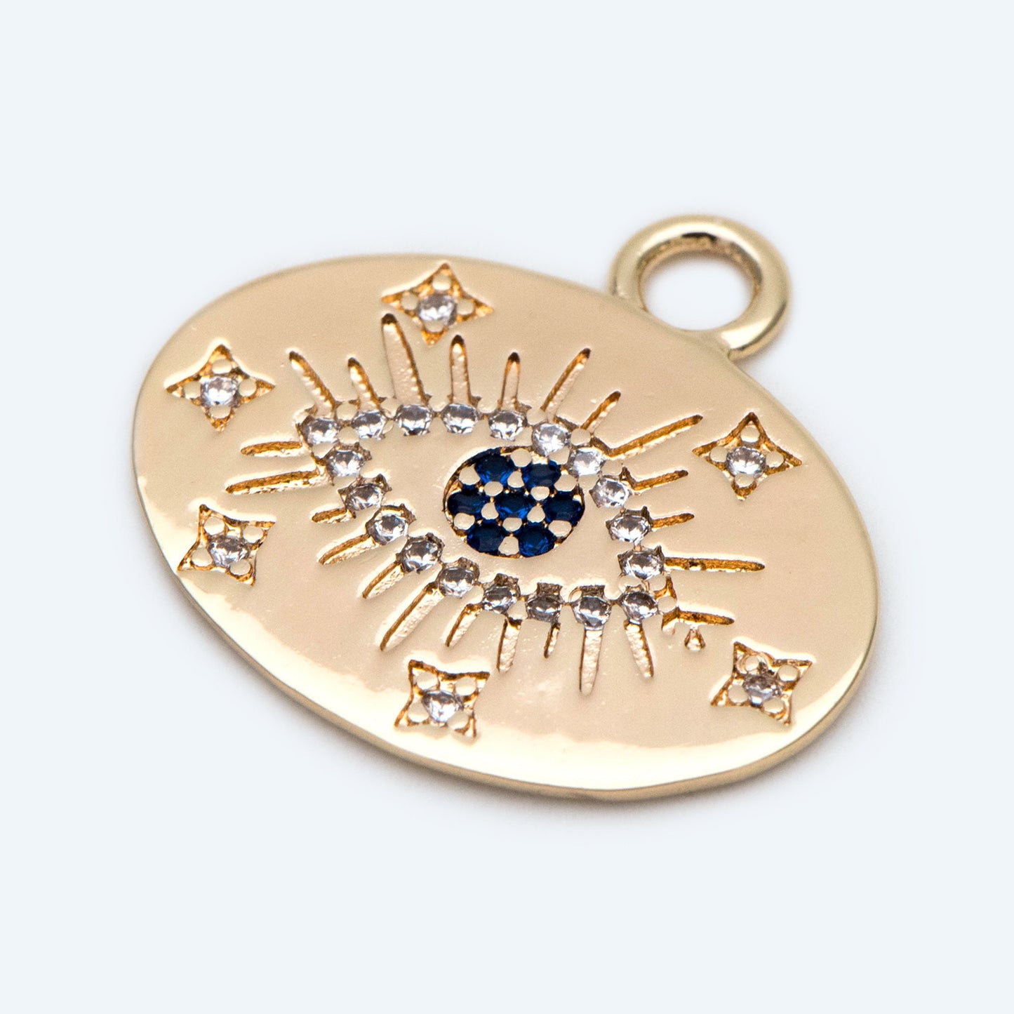 4pcs Gold Evil Eye Charm 22mm, Cubic Zirconia CZ Pave, 18K Gold plated brass, Evil Eye Oval Pendants (GB-1527-P)