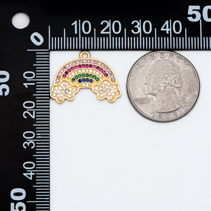 4pcs Gold Rainbow Charms 18x24mm, Cubic Zirconia Pave Rainbow, 18K Gold plated Brass Rainbow Pendants (GB-2348)