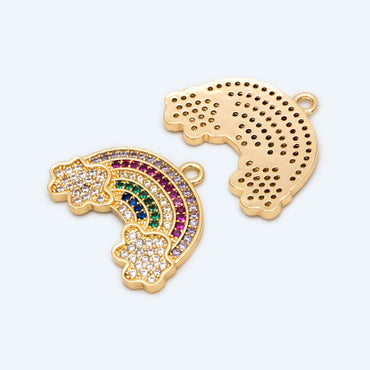4pcs Gold Rainbow Charms 18x24mm, Cubic Zirconia Pave Rainbow, 18K Gold plated Brass Rainbow Pendants (GB-2348)